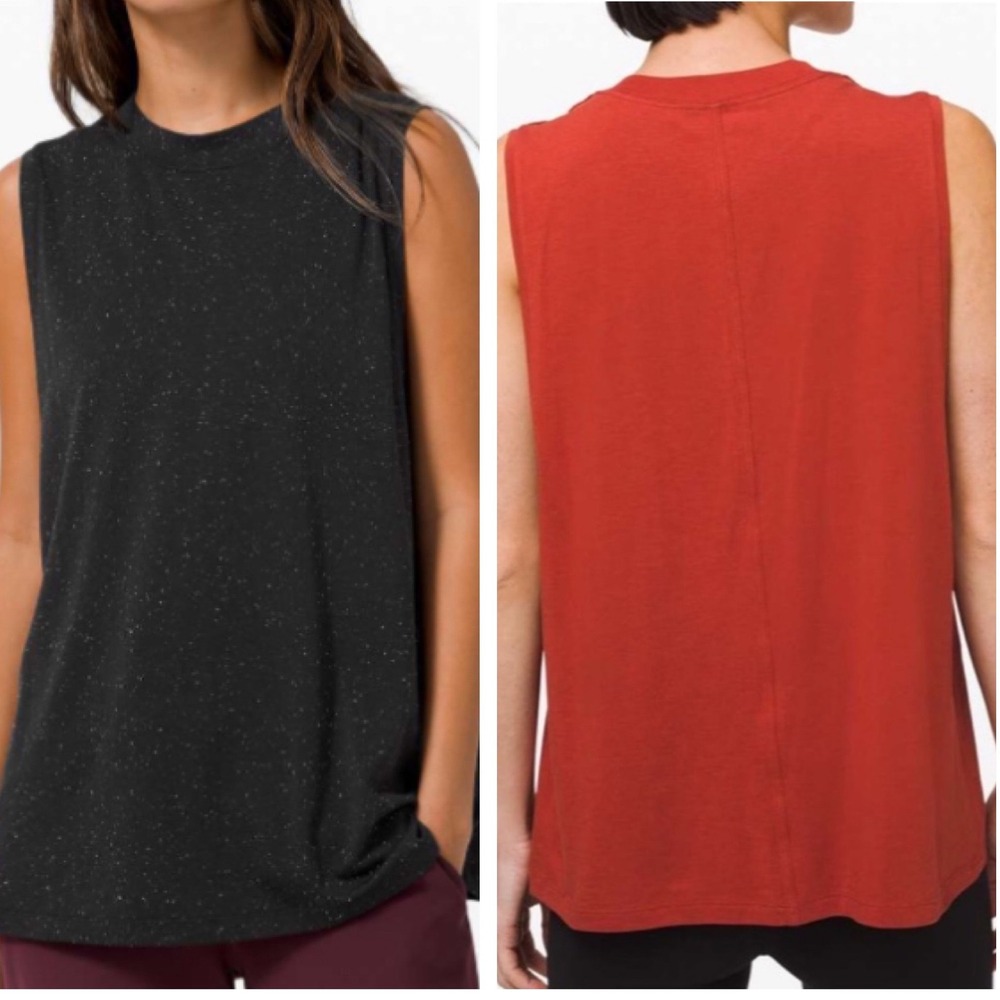 Lululemon All Yours Boyfriend Tank Bundle of 2 Size 6 Black Speckle & Magma Red